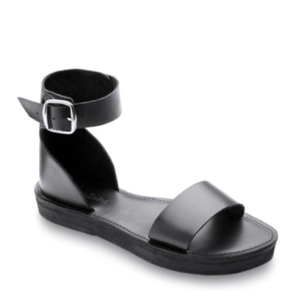 🌱eco-chic! The Camila Leather Flatform Sandal, Black with ankle strap & buckle